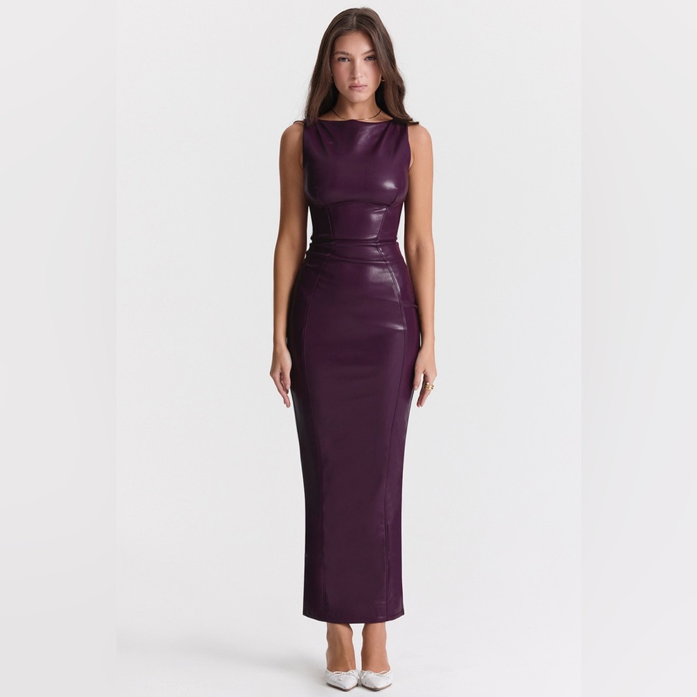 MERLOT VEGAN LEATHER MAXI DRESS